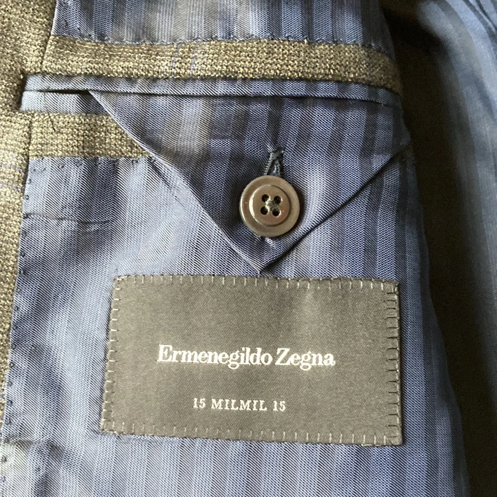 Ermenegildo Zegna Green Blue Windowpane Check Wool Sport Coat Eu 54 US 44 - Picture 5 of 12